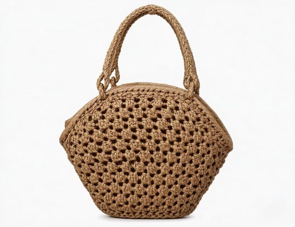 Large Shell‑Rose Wild Grape Vine Rattan Handbag