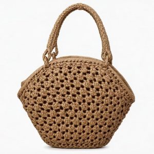 Large Shell‑Rose Wild Grape Vine Rattan Handbag