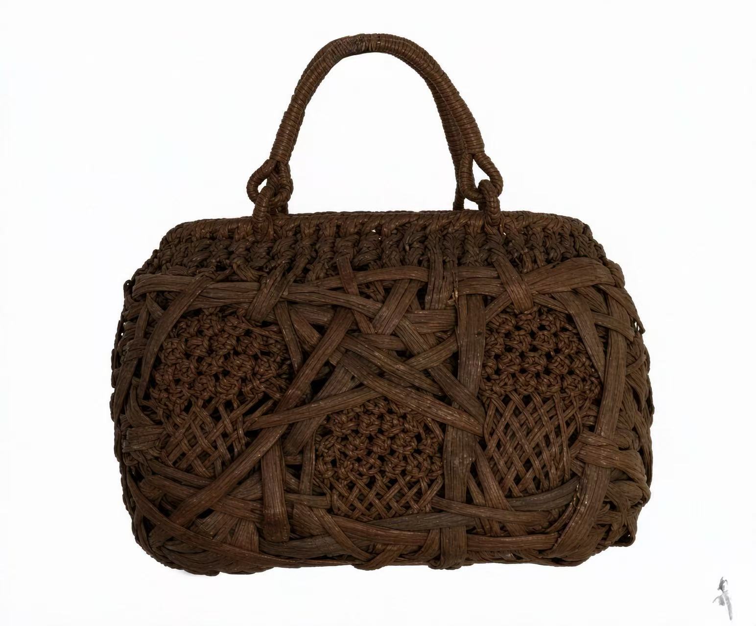 Big Flat‑Drum Wild Grape Vine Rattan Handbag