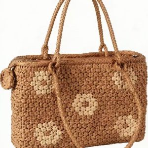 F046 Wild Grape Vine Woven Handbag With Floral Pattern