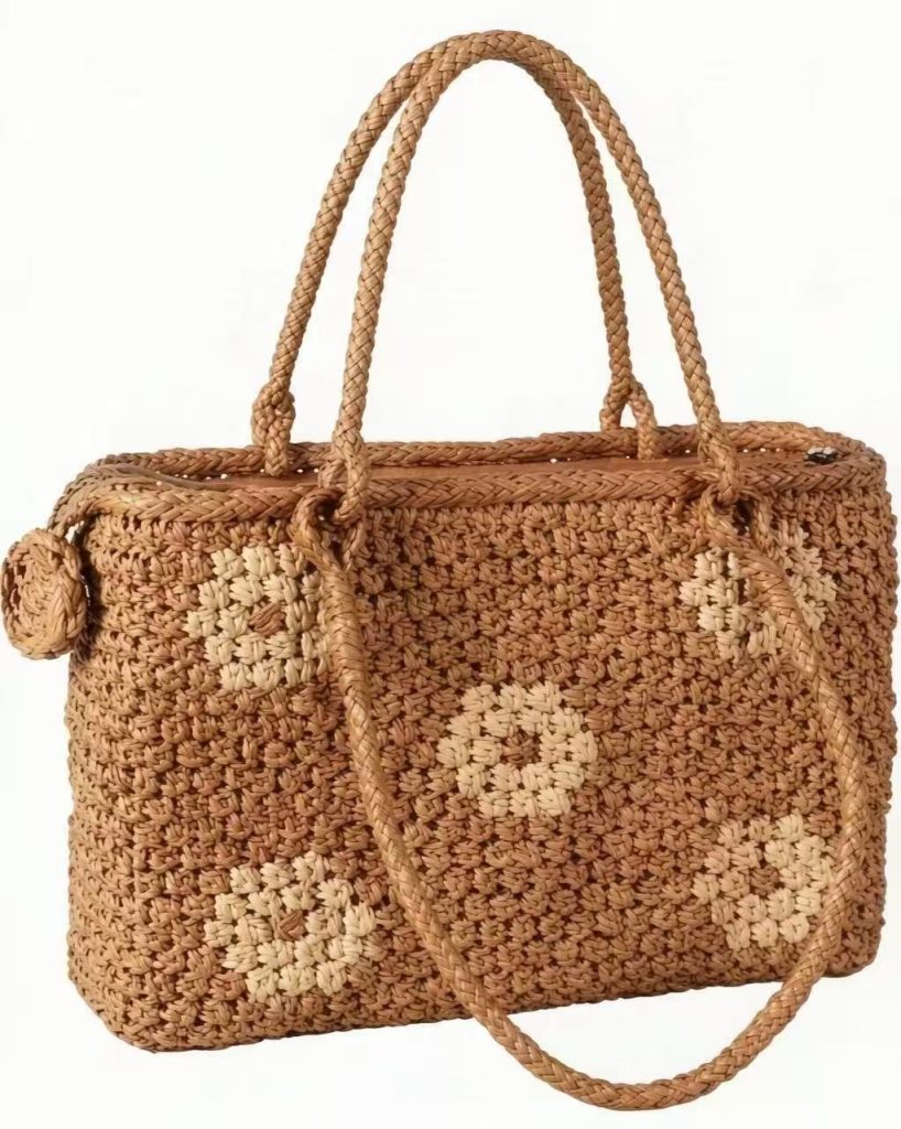 F046 Wild Grape Vine Woven Handbag With Floral Pattern