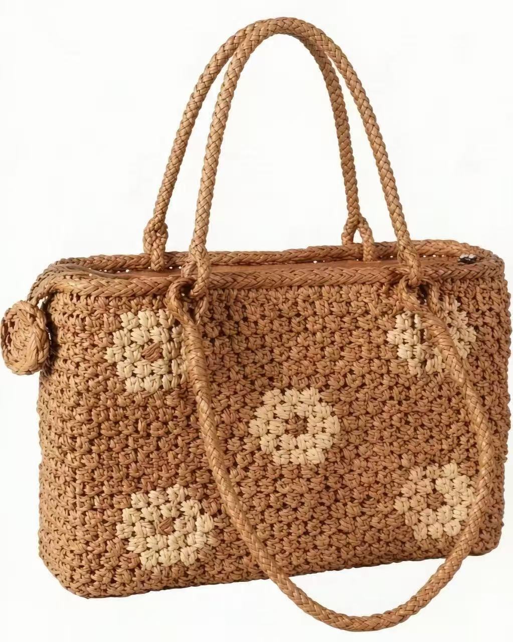 F046 Wild Grape Vine Woven Handbag With Floral Pattern