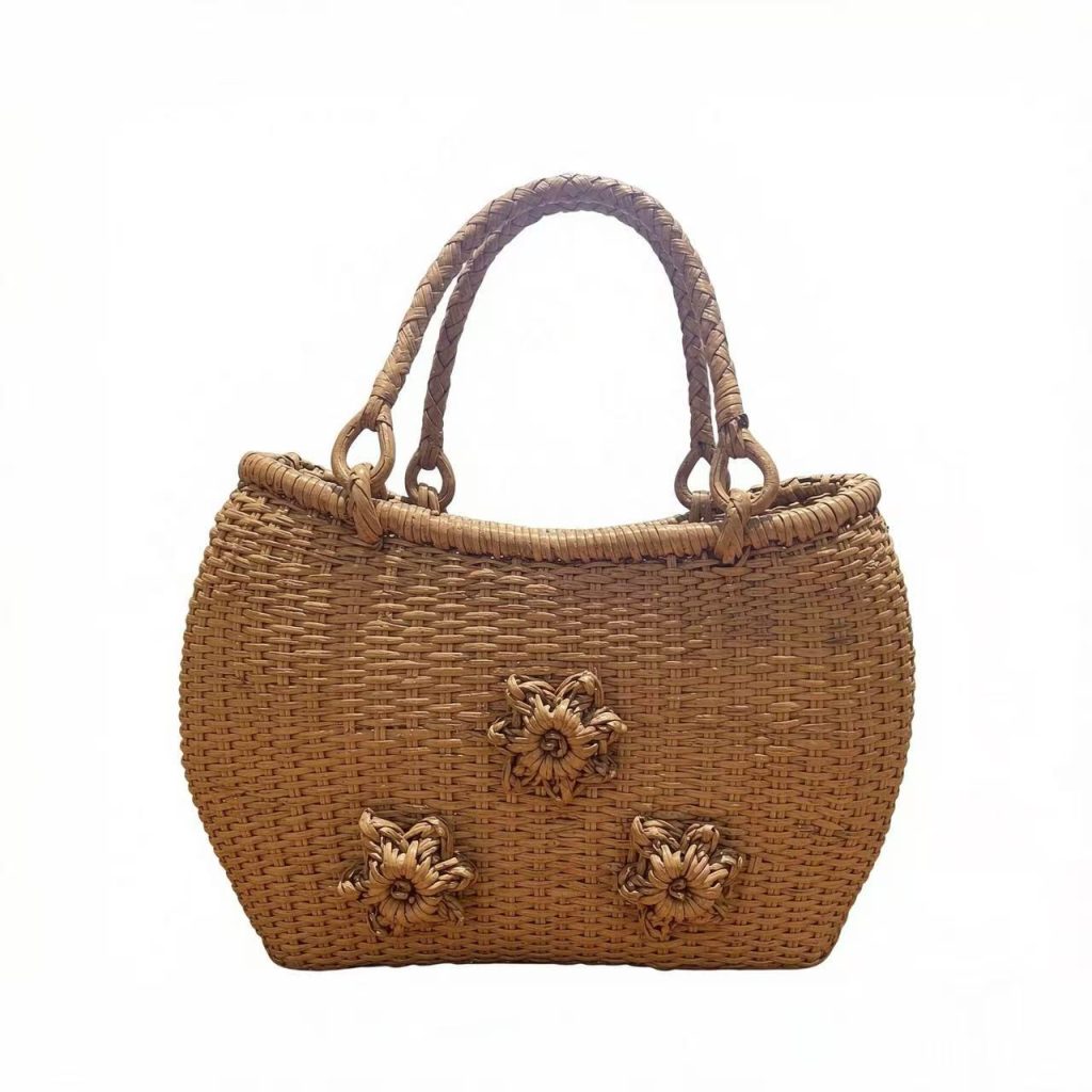 No.5 Wild Grape Vine Woven Handbag With Floral Motif