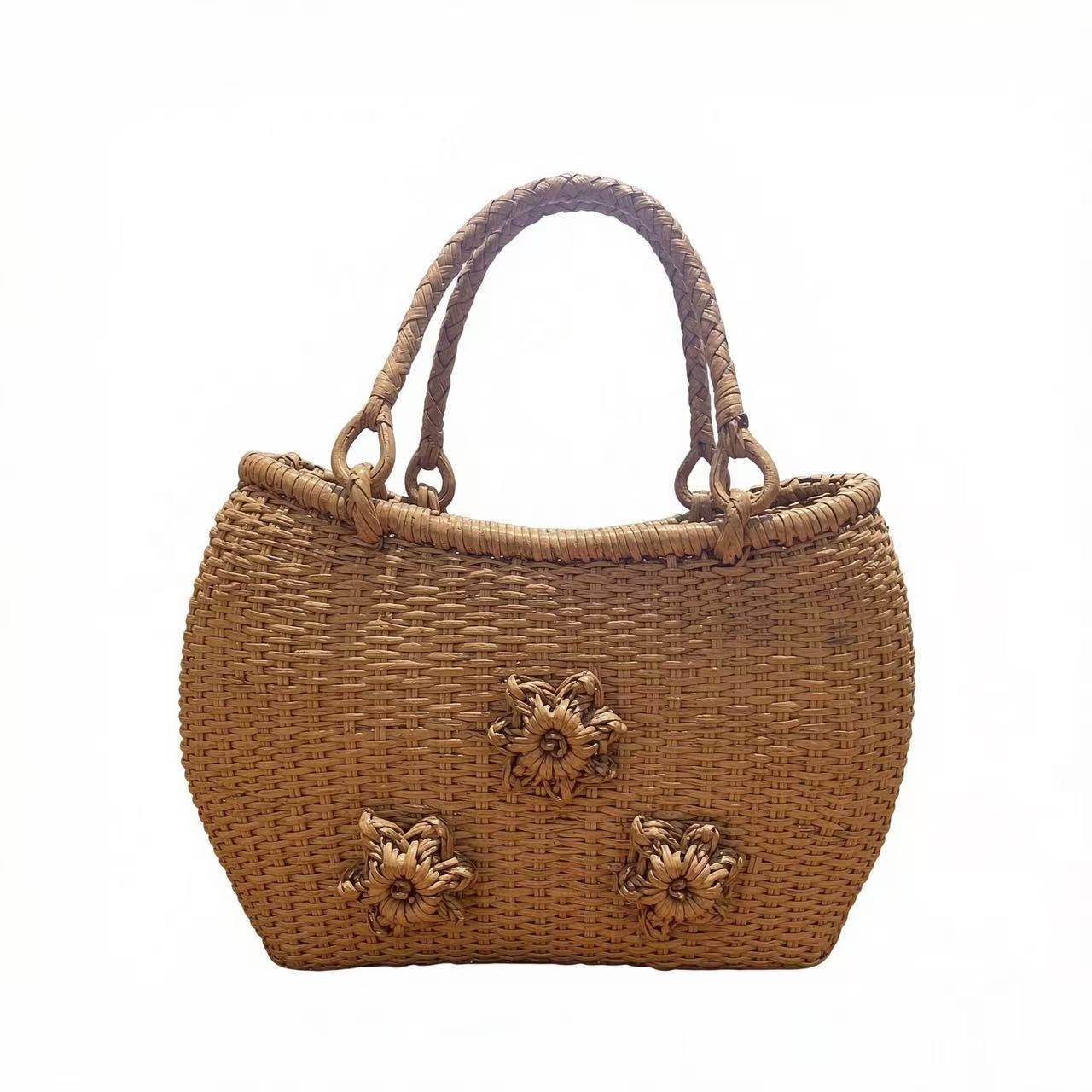No.5 Wild Grape Vine Woven Handbag With Floral Motif