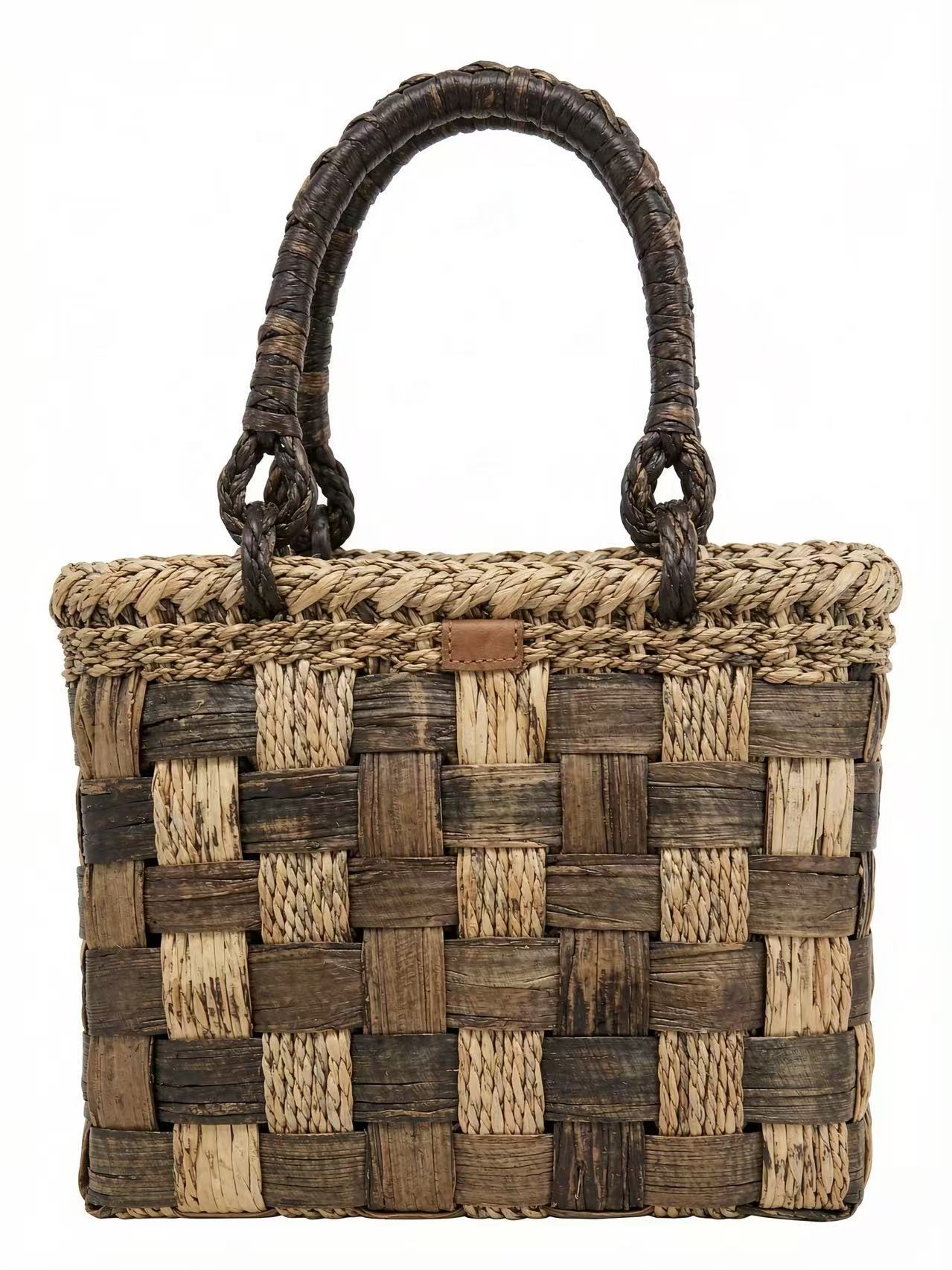 25513 Walnut Bark Patchwork Woven Handbag