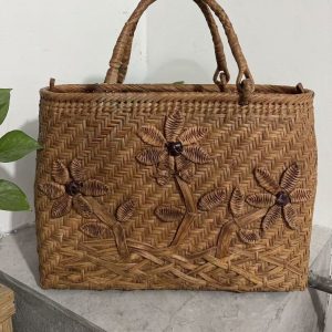Four Wide Inlaid Flower Wild Grape Vine Handbag
