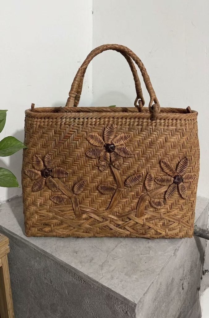 Four Wide Inlaid Flower Wild Grape Vine Handbag