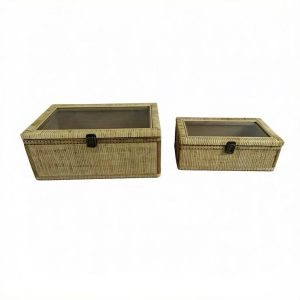 Rattan Storage Box with Transparent Lid, Set of 2 Sizes