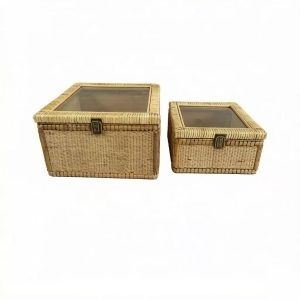Rattan Storage Box with Acrylic Lid, Set of 2 Sizes
