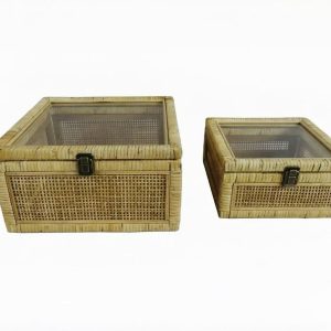 Rattan Storage Box with Acrylic Lid, Set of 2 Sizes, X061W0762A0