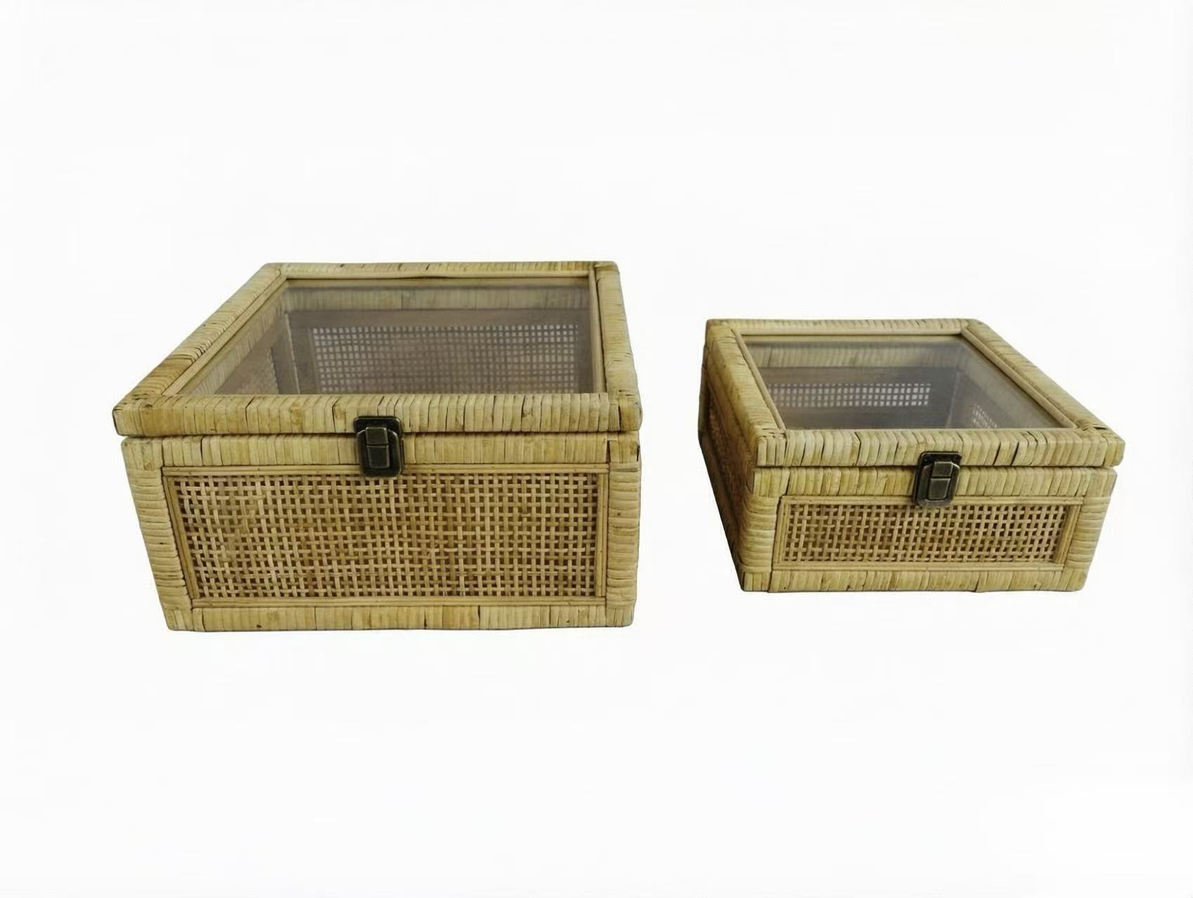 Rattan Storage Box with Acrylic Lid, Set of 2 Sizes, X061W0762A0