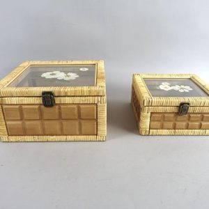 Rattan Storage Box with Acrylic Lid & Pressed Flower, Set of 2 Sizes, X061W0763A0