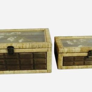 Rattan Storage Box with Acrylic Lid & Dried Flower, Set of 2 Sizes, X061W0766A0