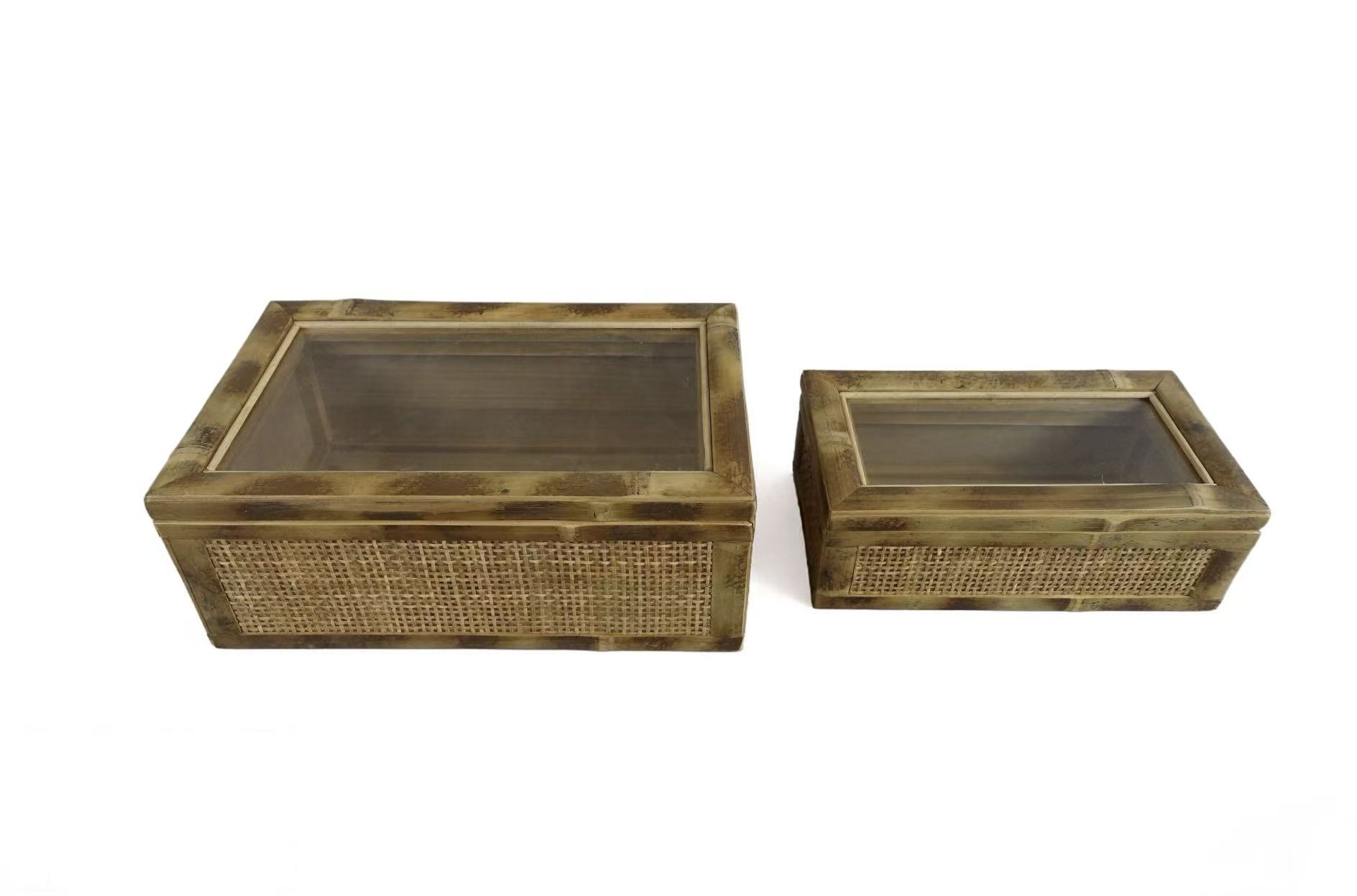 Rattan Storage Box with Acrylic Lid, Set of 2 Sizes, X061W0768A0