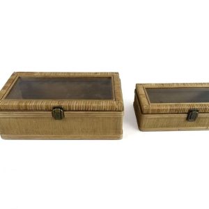 Rattan Storage Box with Acrylic Lid, Set of 2 Sizes, X061W0769A0