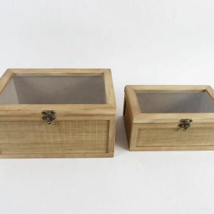 Wood Bamboo Weave Storage Box with Transparent Lid