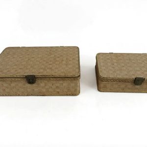 Natural Rattan Pattern Storage Box with Metal Latch