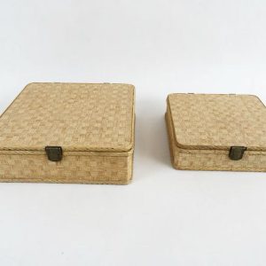 Square Rattan Pattern Storage Box with Metal Latch