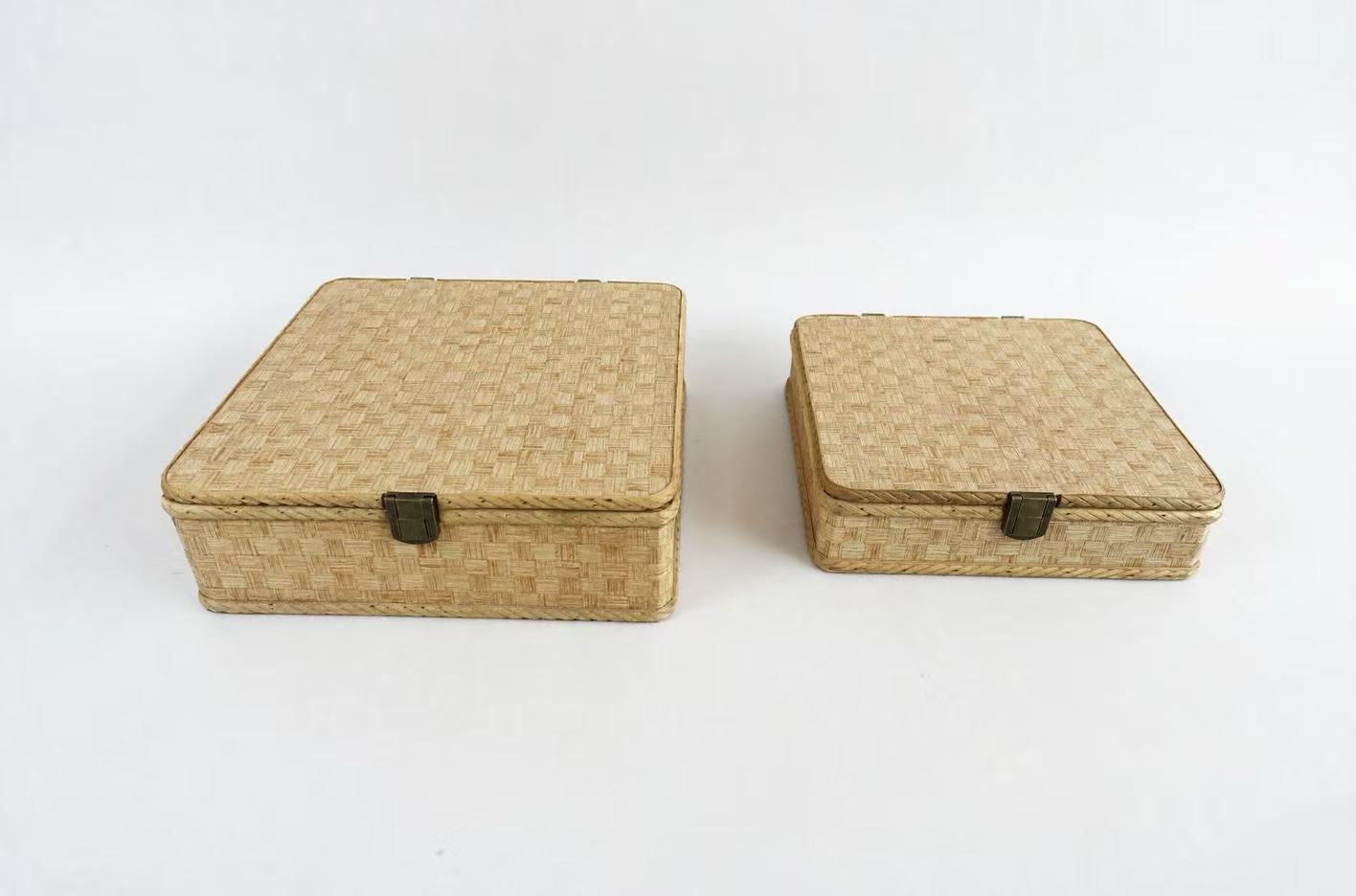 Square Rattan Pattern Storage Box with Metal Latch