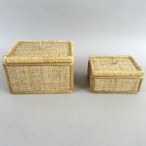Handwoven Rattan Storage Box with Rope Handle Lid