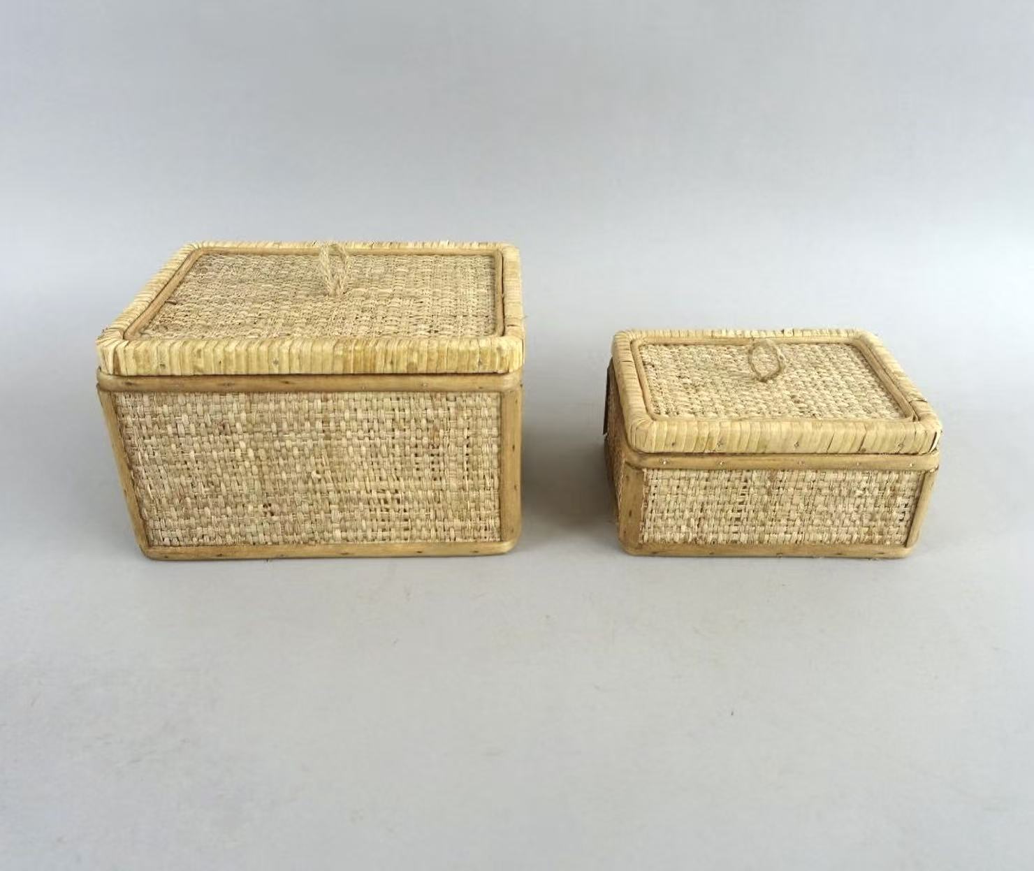 Handwoven Rattan Storage Box with Rope Handle Lid