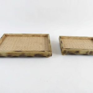 Bamboo Frame Rattan Raised Tray, Set of 2
