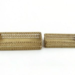 Handwoven Rattan Rectangular Storage Tray, Set of 2
