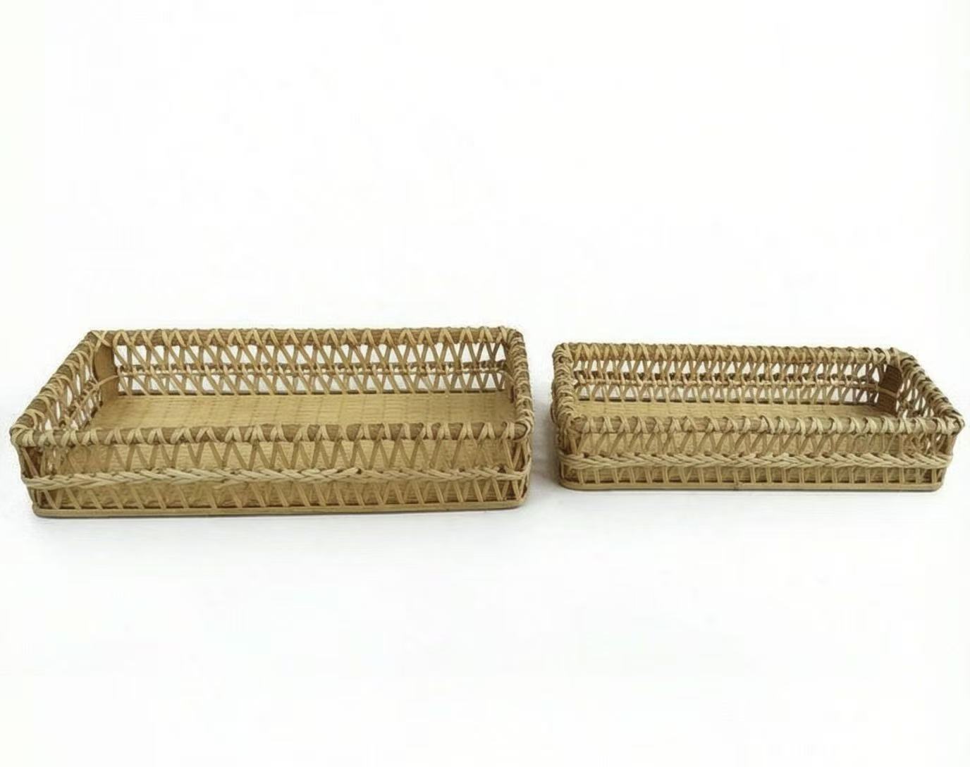 Handwoven Rattan Rectangular Storage Tray, Set of 2