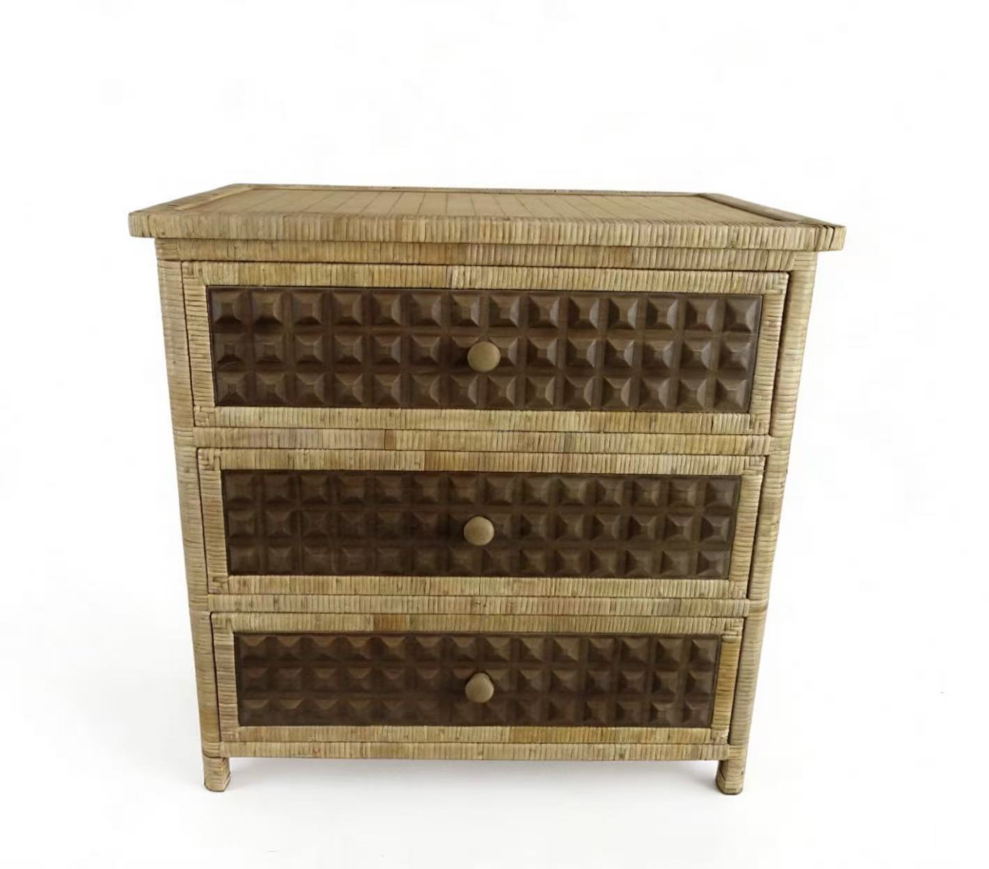 Handwoven Rattan 3-Drawer Chest of Drawers