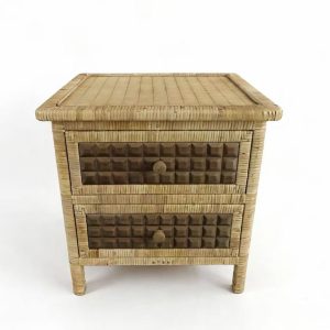 Handwoven Rattan 2-Drawer Nightstand