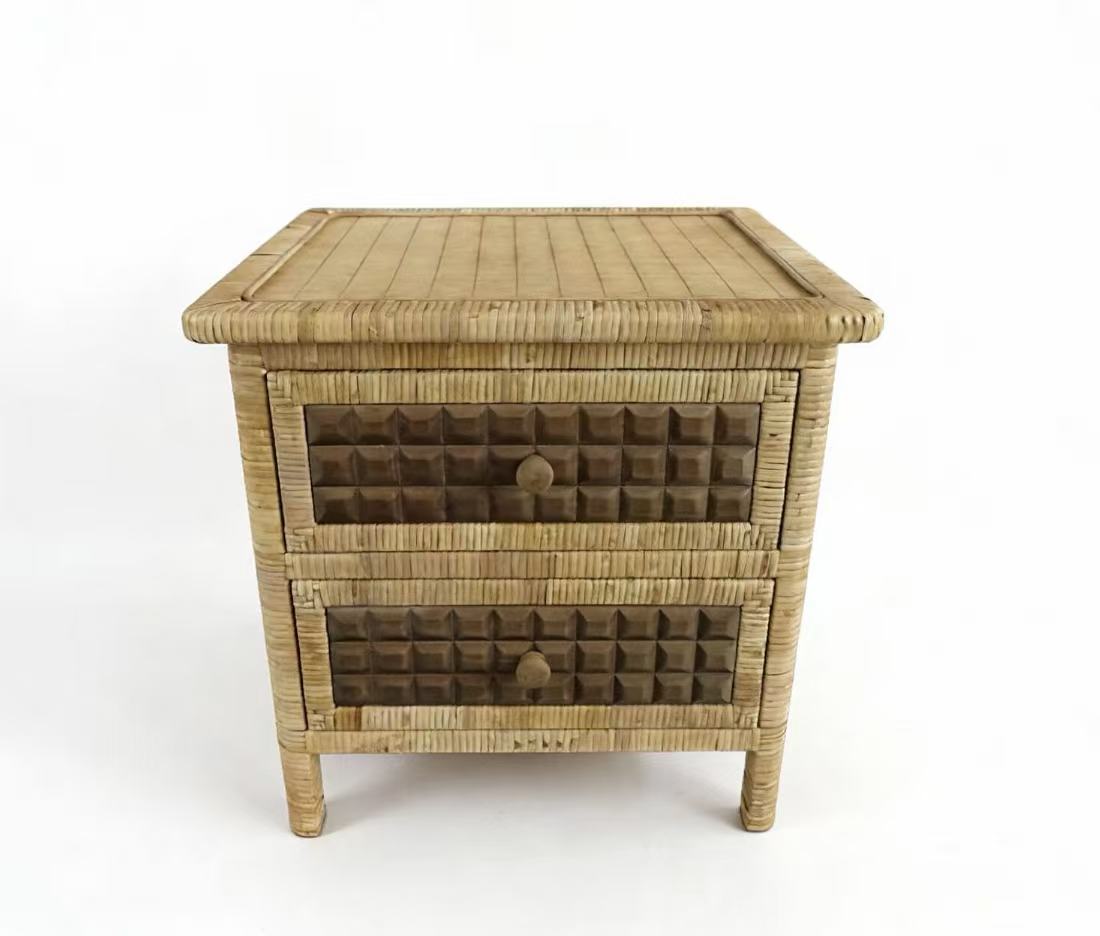Handwoven Rattan 2-Drawer Nightstand