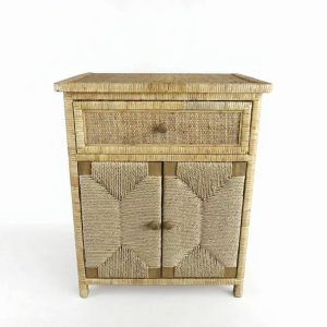 Handwoven Rattan Cabinet with Drawer & Double Doors