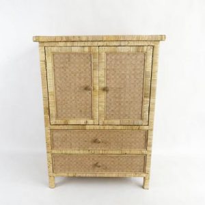 Handwoven Rattan Cabinet with Double Doors & 2 Drawers