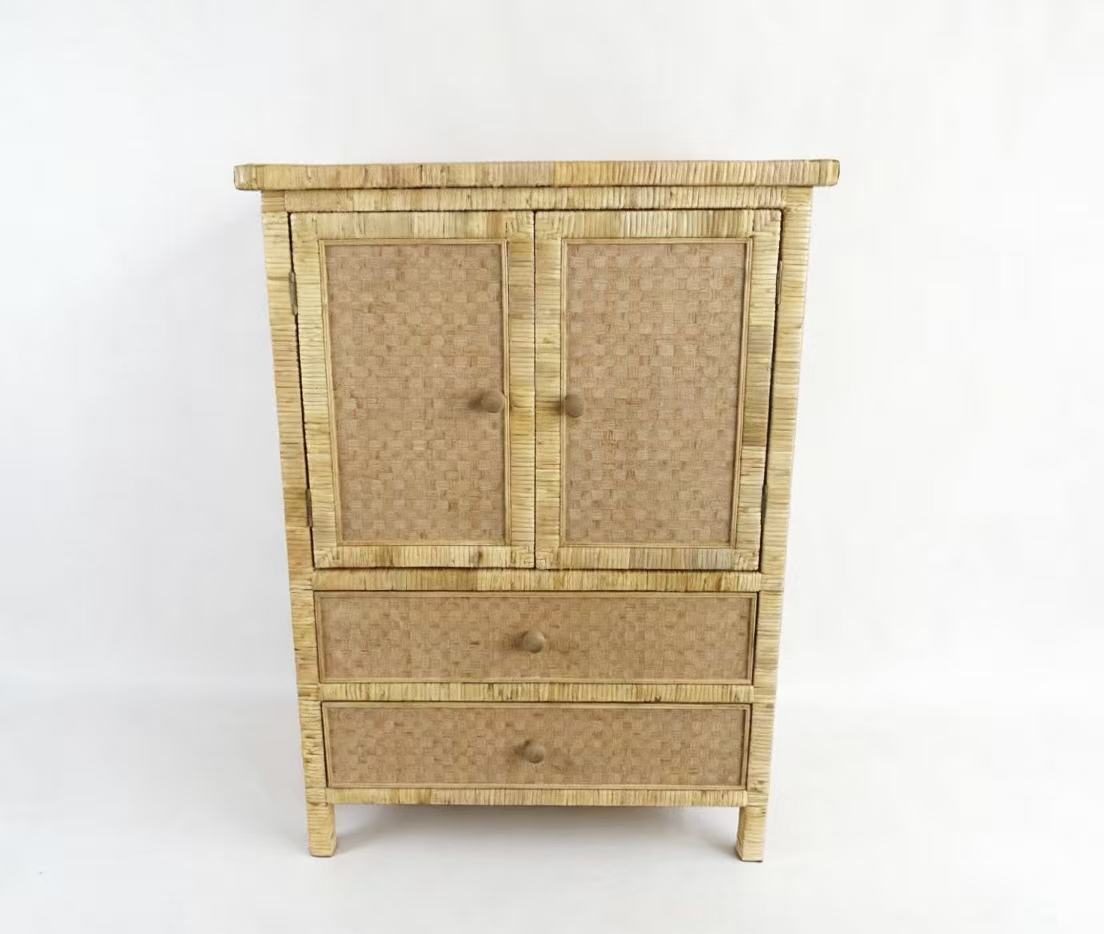 Handwoven Rattan Cabinet with Double Doors & 2 Drawers