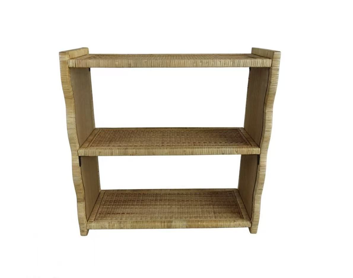Handwoven Rattan 3-Tier Open Shelving Unit