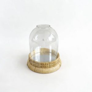 Glass Dome Cloche with Handwoven Rattan Base