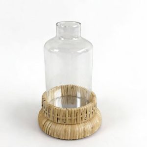 Glass Bottle Display Jar with Handwoven Rattan Base