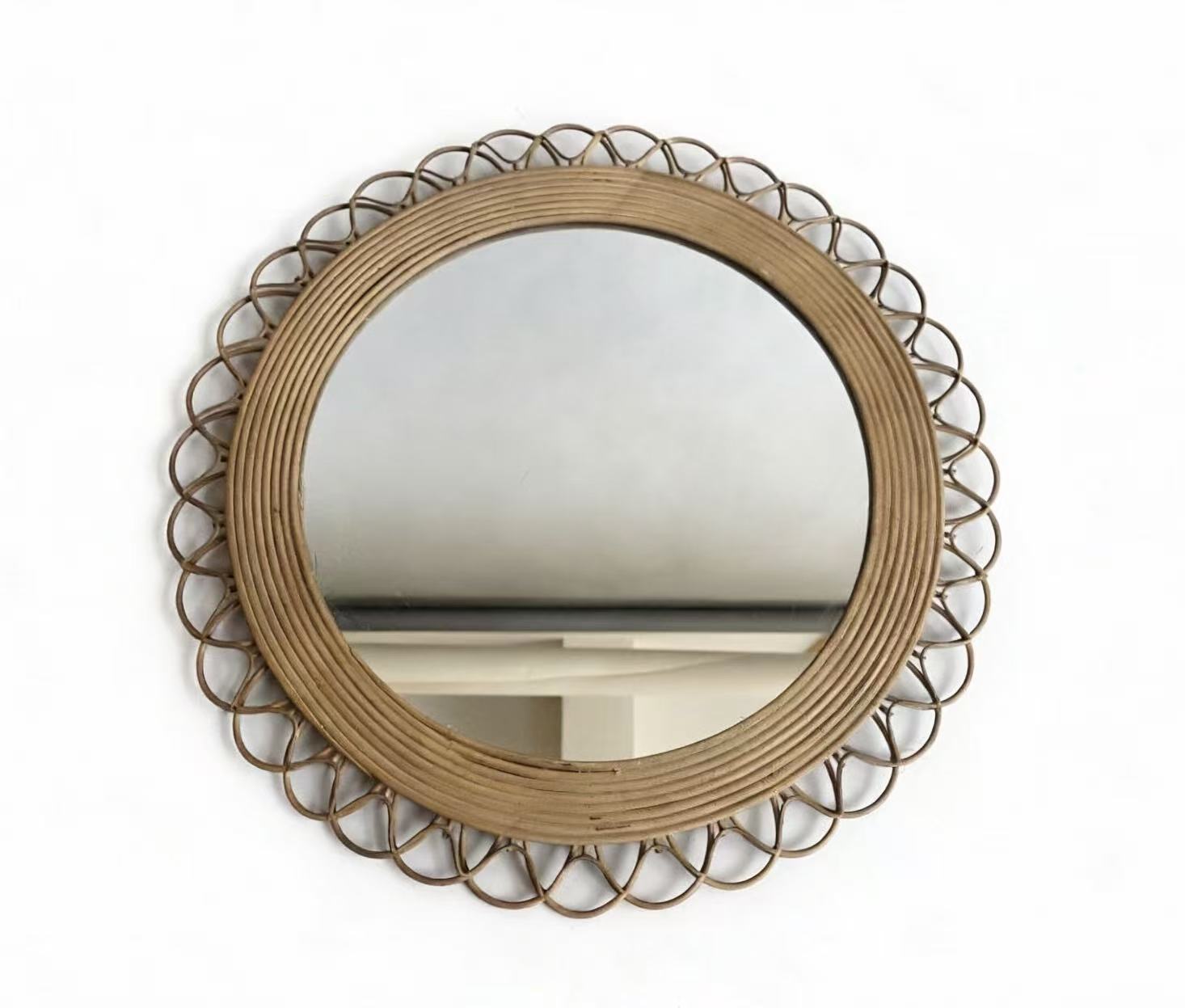 Handwoven Round Rattan Wall Mirror
