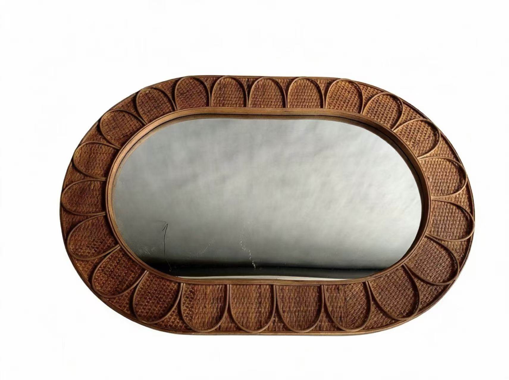 Handwoven Oval Rattan Wall Mirror