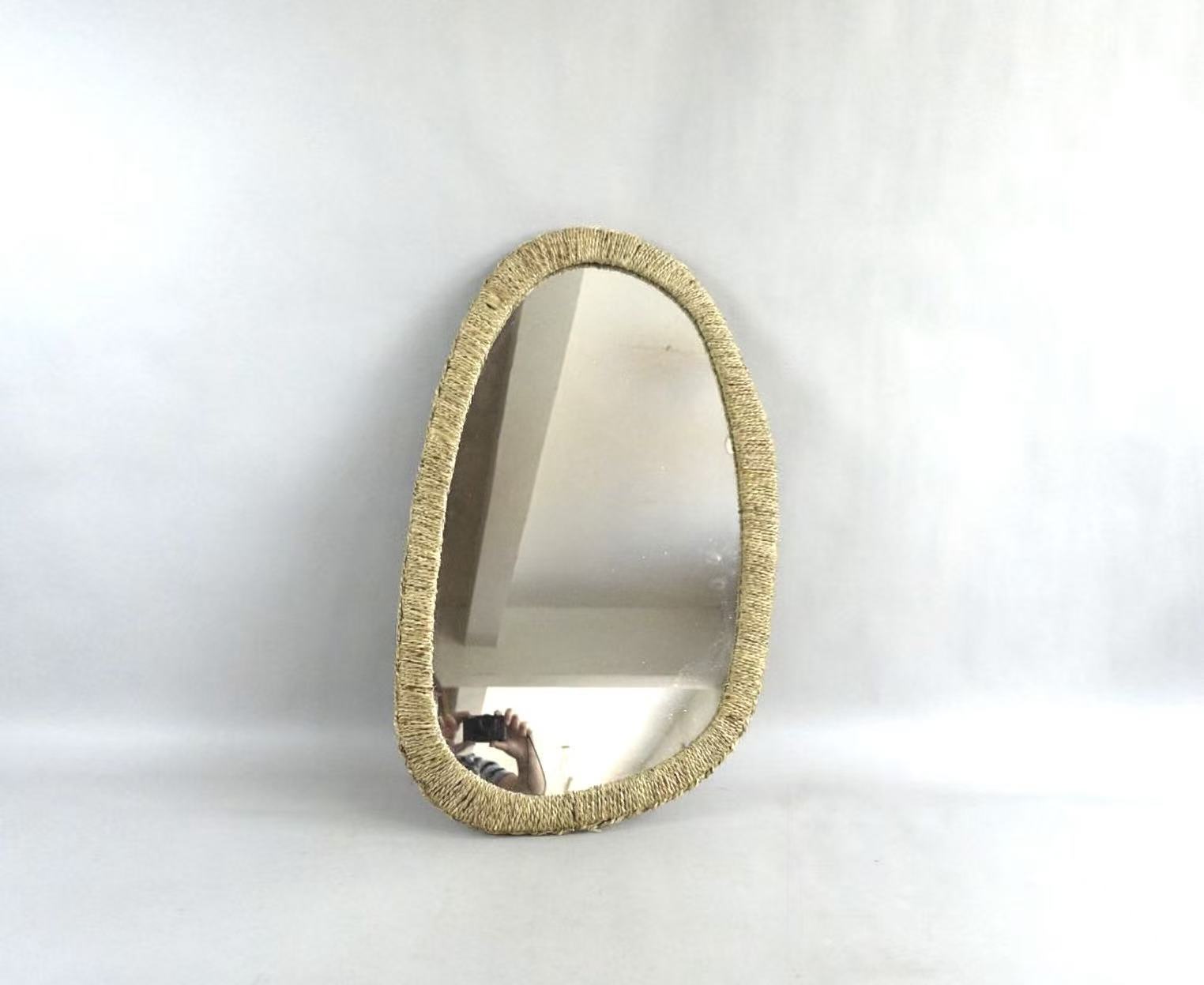 Irregular Organic Shape Seagrass Woven Wall Mirror