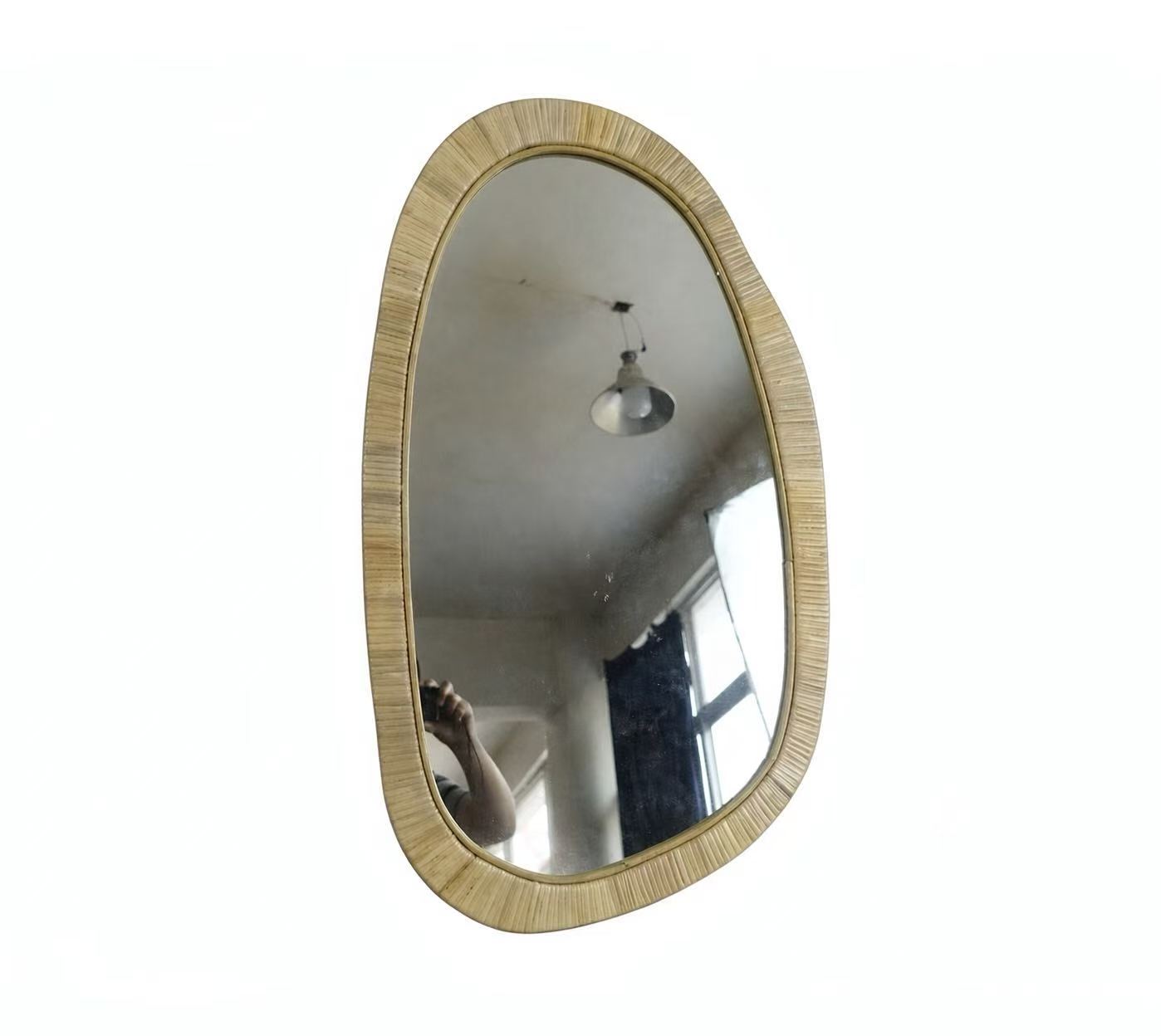 Irregular Organic Shape Rattan Woven Wall Mirror