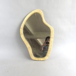 Irregular Wavy Organic Shape Rattan Wall Mirror