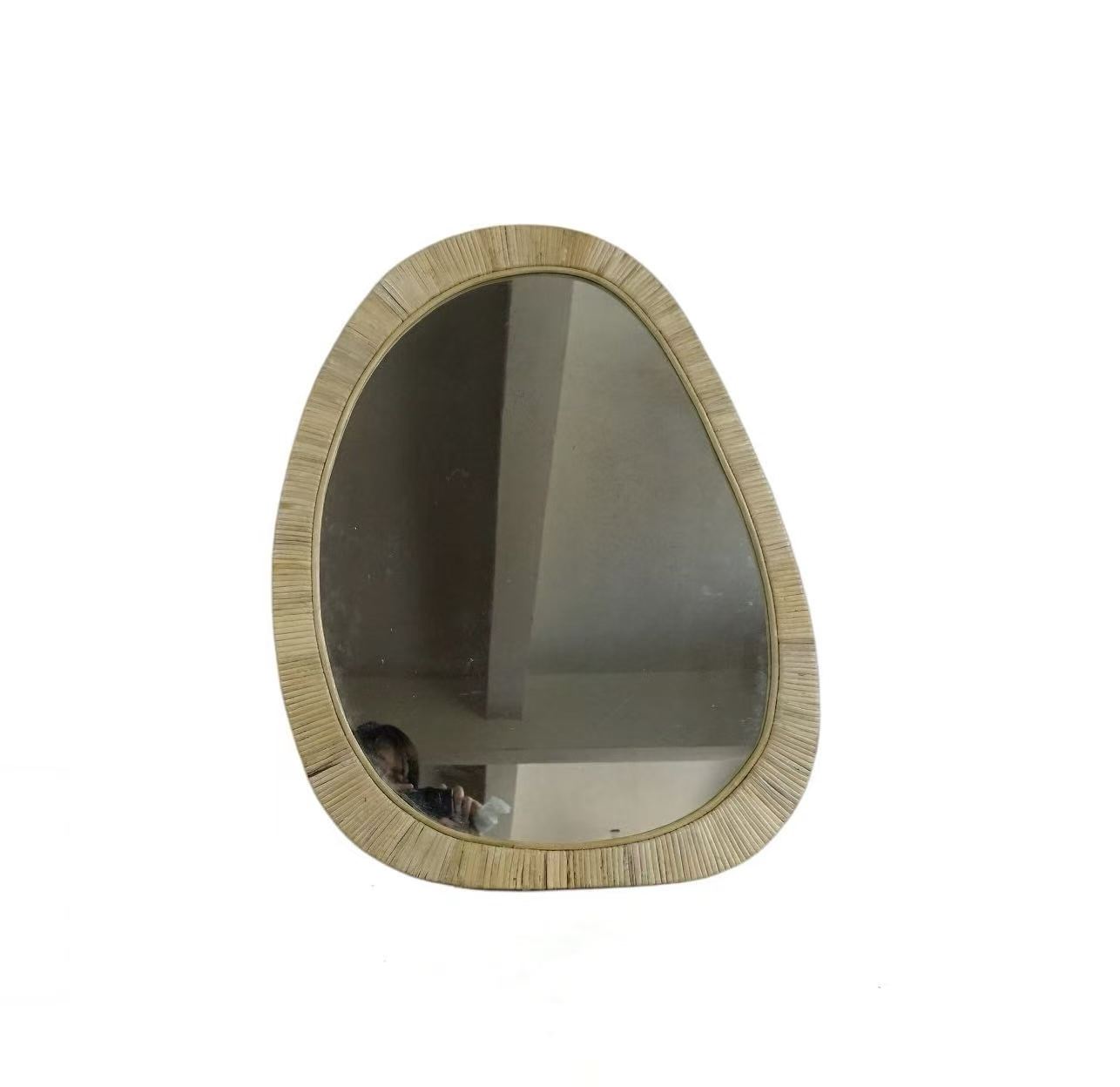 Teardrop Organic Shape Rattan Woven Wall Mirror