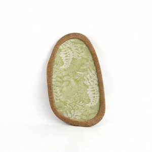 rregular Organic Shape Rattan Framed Wall Art with Green Floral Fabric