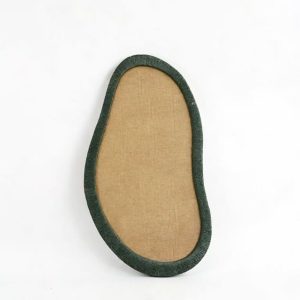 Bean Shaped Wall Decor with Dark Green Rattan Frame & Linen Backing