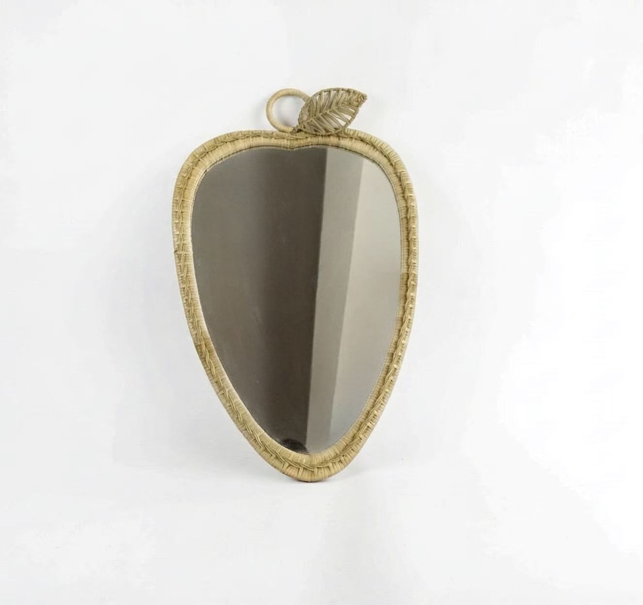 Apple Shaped Rattan Woven Wall Mirror