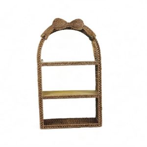 Arched Handwoven Rattan Wall Shelf with Bow Decor