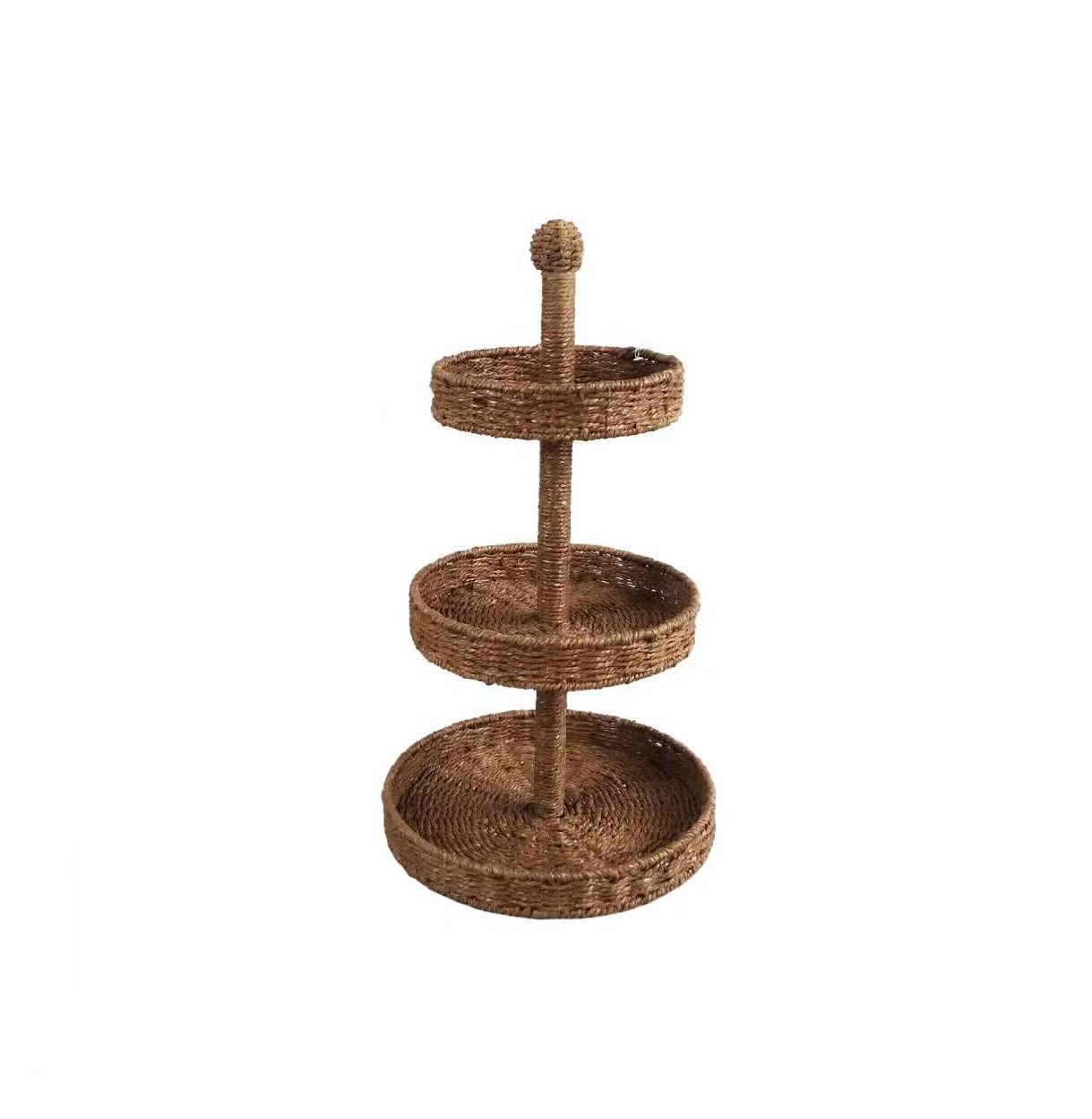 3-Tier Handwoven Rattan Serving Stan