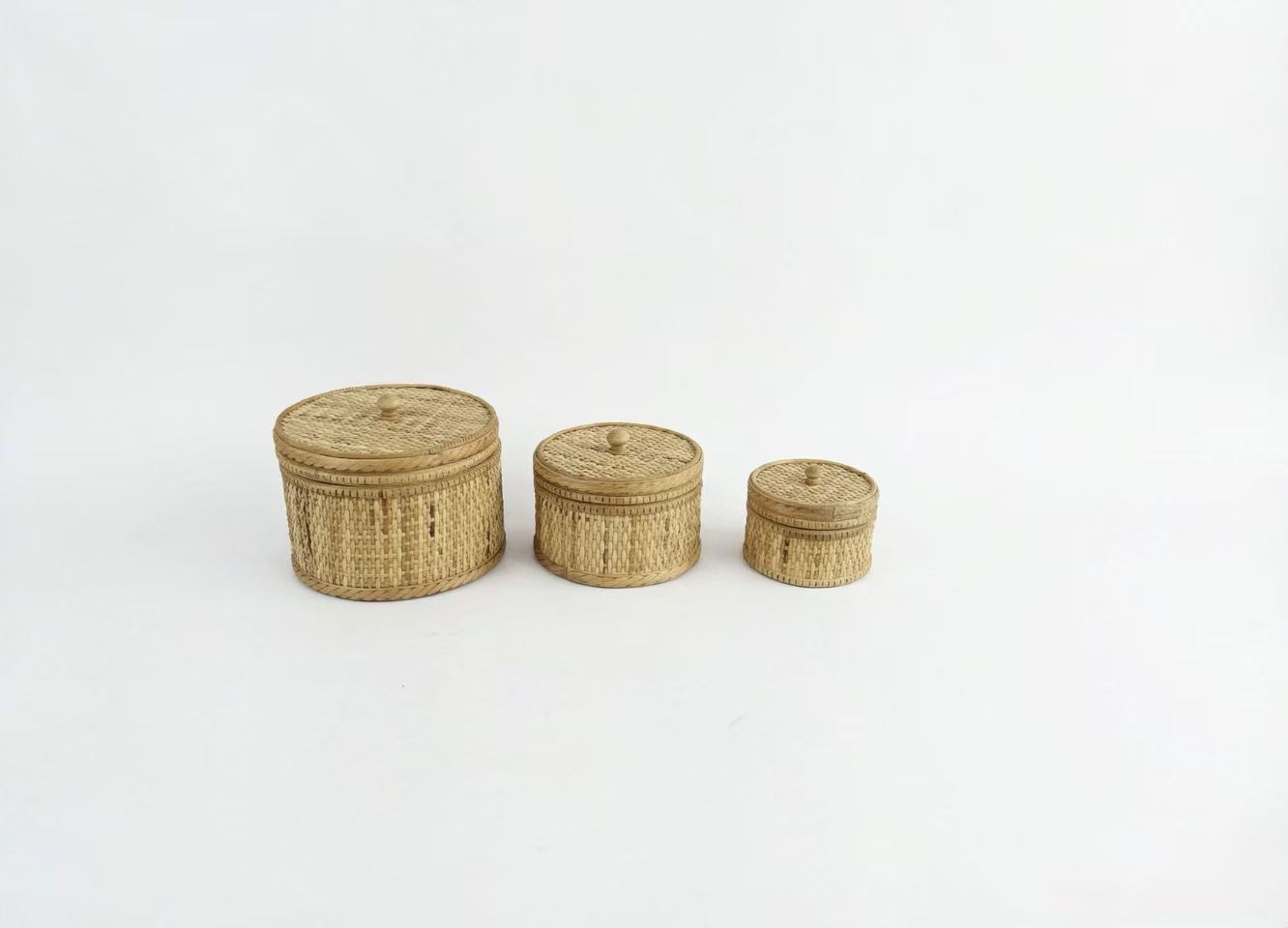 Set of 3 Rattan Storage Boxes with Lid X061W2326A0