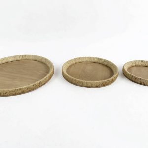 Set of 3 Woven Rim Wooden Trays X061W3020A0